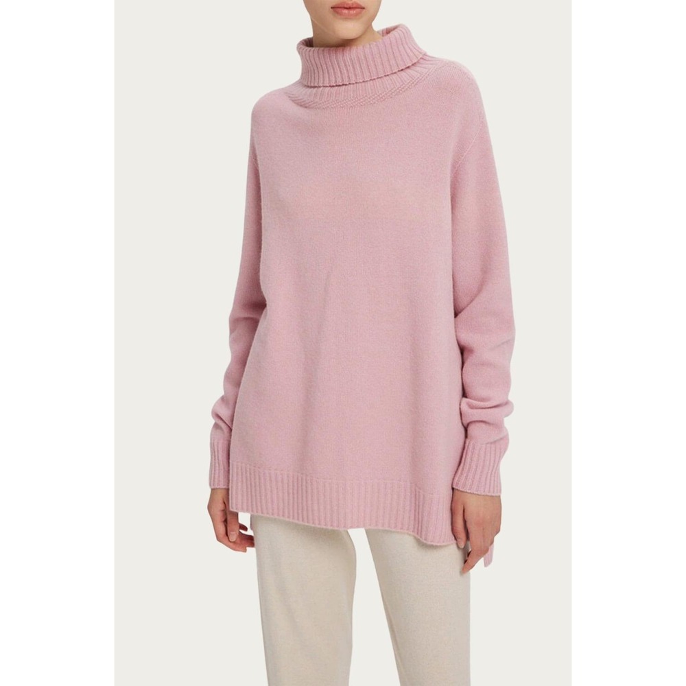 Gentle Herd Cashmere Funnel Neck Sweater in Ash Rose Size Large Quiet Luxury